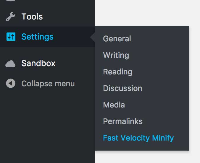 WP Setting Menu to Minify