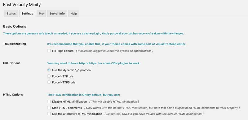 Fast Velocity Minify Options