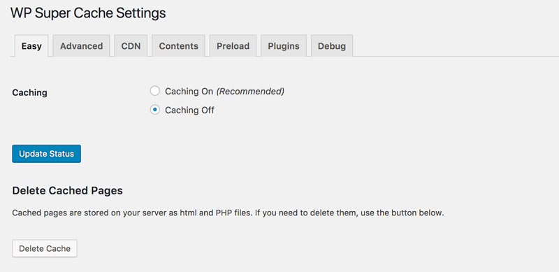 WP Super Cache Settings