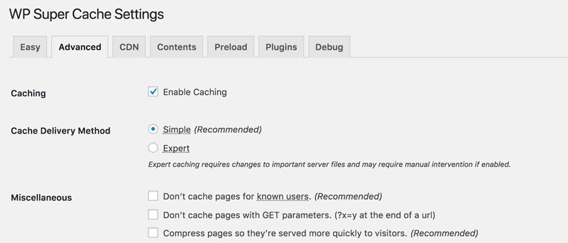 WP Super Cache - Enable Caching