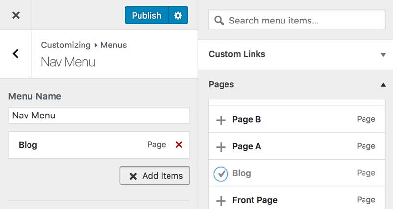 Add Blot Page in WordPress Menu