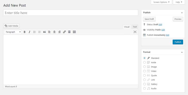WordPress post text editor