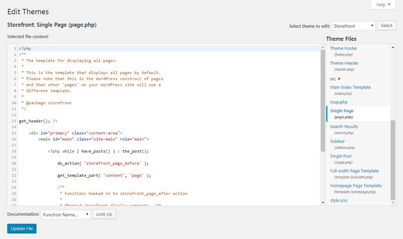 WordPress Appearance Editor