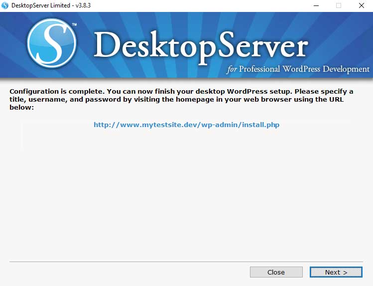 DesktopServer: Configuration is Complete
