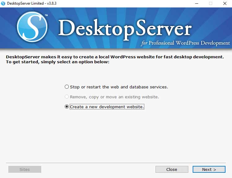 DesktopServer: Create New Site