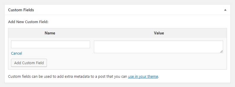 Default custom fields box