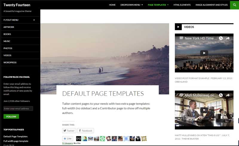 WordPress Default Page Templates