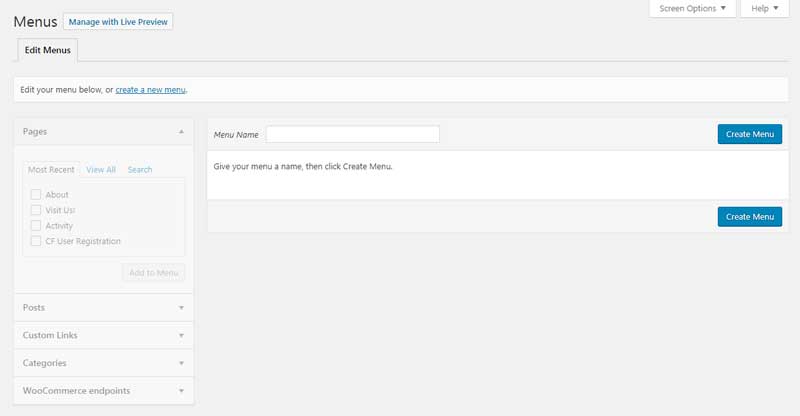 WordPress Menu Screen