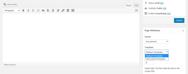 WordPress New Page template