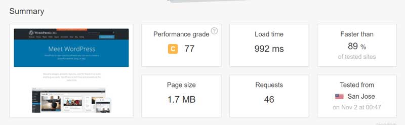 Pingdom performance report