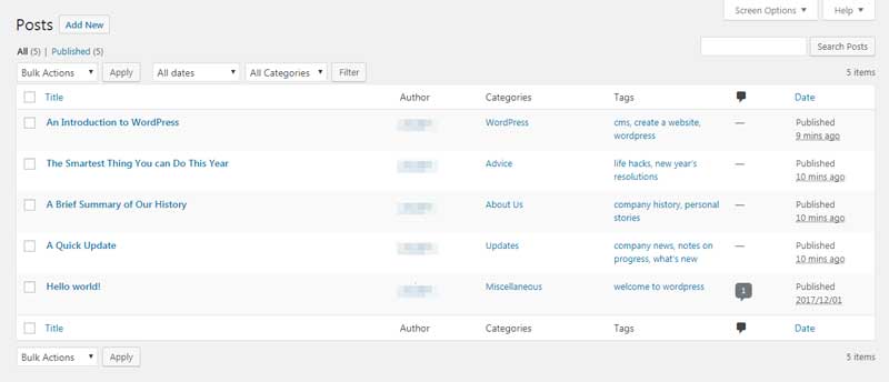 WordPress Posts Tab