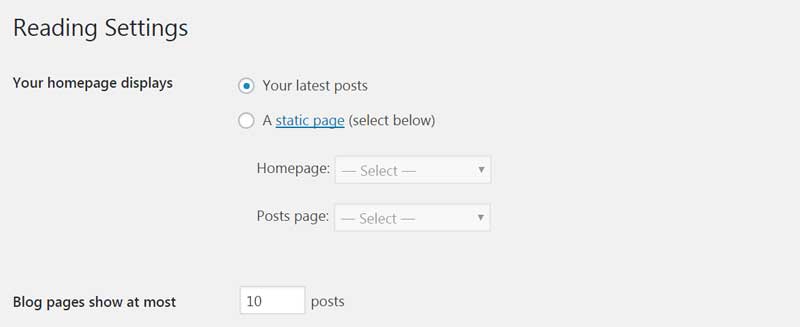 Reading Settings for WordPress