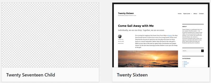 Themes Tab after Child install