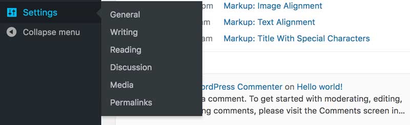 WordPress Settings Menu