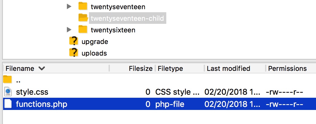 WordPress FileZilla Select functions.php